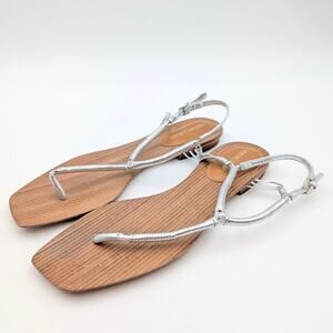 Veronica Beard Amelia Metallic Thong Slingback Sandals Silver Size US7.5M EU38